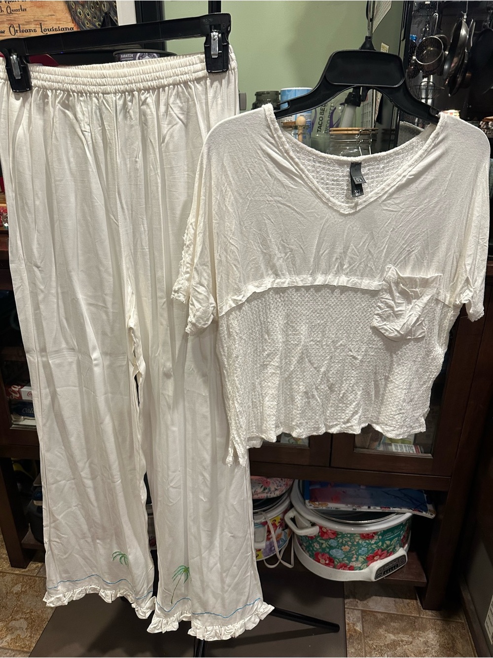 Alya White Two-Piece Set with Short Sleeve Top & Elastic Waist Pants